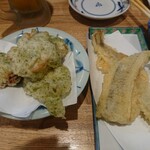 Tempura Kassen Sake Dokoro Heso - タコの天ぷら、キスの天ぷら