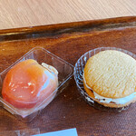 夢菓房たから - 柿栗きんとん@干し柿の中に栗きんとん、おいで米らむれーずん@やわらかサブレにラムレーズンバタークリーム