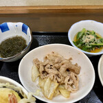 ささら - もずく 豚肉生姜焼き 大根菜おひたし