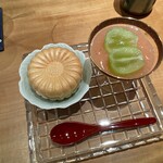 おおたに - 安納芋アイス最中、シャインマスカット、無花果の白ワインゼリー