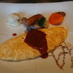 吉祥やまなか - TEPPANふわとろチーズオムレツ　ボイルソーセージ　温野菜　デミグラスソース