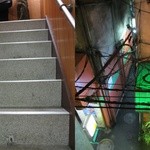 晩杯屋 - 急な階段を上がります。2Fから見た東小路飲食街