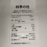 Shiki no Mori - Receipt