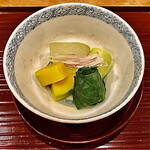 御料理 古川 - 冬瓜 南瓜 博多茄子 法蓮草 揚げ出汁