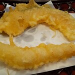 和風レストランまるまつ - カボチャ、海老のフリッター風。これは残念！