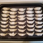 生餃子製造直売所 - ホットプレートに並べたところ