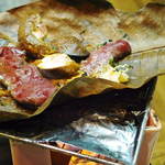 渓山亭 -  囲炉裏、朴葉焼き・椎茸・山伏茸・葱味噌  (2012/10 訪問)
      