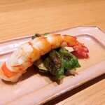 わたべ - ⚫車海老のソテー　お通しがまたまた良いのよ～一級品ですぞ。