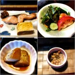 珠玉や - 焼鮭、サラダ、長芋煮、塩納豆