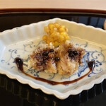 山玄茶 - ぐじ(甘鯛)の衣揚げとスイートコーンのかき揚げ。甘みが強く揚げ物好きにはこれがあるだけでテンション上がります！