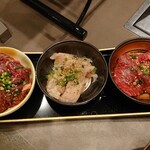 山形牛ステーキ＆焼肉 かかし - 左からサガリ、ミノ、山形牛ロース