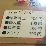 麺屋遼太郎 - トッピング(2021.10.19)