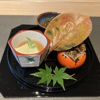 KIZAHASHI - 銀杏豆腐 　柿なます 　筋子菊菜お浸し