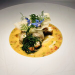 銀座 レカン - 真鱈のロティ　ジャガイモのなめらかなピュレ　広島産牡蠣とほうれん草のデュグレレ風