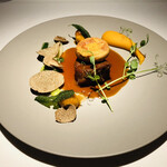 銀座 レカン - 北海道産黒毛和牛フィレ肉のポアレ　アマレット風味の南瓜　フランス産秋トリュフ　ジャンボマッシュルーム　ソースシャスール