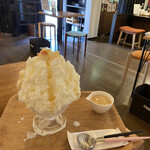 Hachiko Ori - 桃マスカルポーネ。横に桃のソースが。このソースがまた濃いい。美味しい。何回もソースだけ掬ってぺろぺろしました。