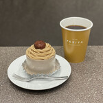 Pariya - 和栗とほうじ茶のモンブランショートケーキ、ホットコーヒー