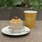 Pariya - 和栗とほうじ茶のモンブランショートケーキ、ホットコーヒー