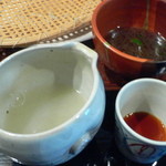 手打ち蕎麦 にはち - 〆の蕎麦湯は鴨汁ともり汁のダブルで！