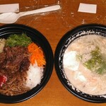 カルビ丼とスン豆腐専門店 韓丼 - 白海鮮スン豆腐(具材2倍)+カルビ入りビビンバ