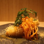 RISTORANTE IL NODO - 小坪漁港のイサキ カダイフ 渡辺農園の人参 レモンアップ