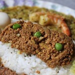 東京 京橋屋カレー - 3種カレー キーマカレー＋ときえカレー＋辛口伊達鶏カレー＆ライス追加・うずら卵2個