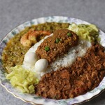 東京 京橋屋カレー - 3種カレー キーマカレー＋ときえカレー＋辛口伊達鶏カレー＆ライス追加・うずら卵2個