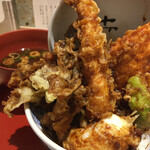 Ebi no ya - ・鮭と旬野菜の天丼