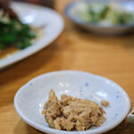 宝来家 - 【韭菜豬肝（ニラレバ、ぶたきもとこみらのいためもの）套餐（きまりめし）】、"生薑未醤（くれのはじかみゝそ）"