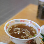 宝来家 - 【韭菜豬肝（ニラレバ、ぶたきもとこみらのいためもの）套餐（きまりめし）】、"湯（しる）"