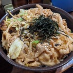 丼達 - 私の頼んだ、照り焼きニンニクスタミナ丼(税込650円)のライス大盛り(+100円)・肉２倍(160円)で、910円