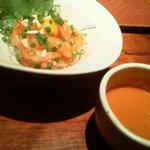 鉄板焼 龍神 - 海老のスープと甘エビのユッケ