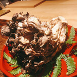 温石 - 天然黒舞茸。これで三分の一くらいに割った大きさ。辺り一面に舞茸の香りが漂います。仕入れ時は６キロだったそうです