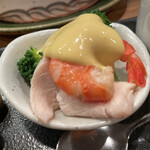 きんぼし - 季節の3点盛り（コース内）評価＝◎：海老と鶏ハムとブロッコリー