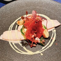 サンタ・マリア・ノヴェッラ・ティサネリーア 京都店 - Antipasto(前菜)
                      丹波あじわい鶏　ハーブマヨネーズソース
                      そうめんカボチャ　生ハム　アーグロドルチェ