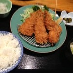 お食事処 大原 - 生ホタテとアジフライ定食＠1350円