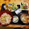 和洋食道 Ecru - 料理写真:手作りハムのねぎたっぷり丼と肉厚しいたけ天と二子さといもの芋の子汁定食