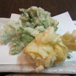 そば打ち幸甚 - 春菊とゆり根の天ぷら