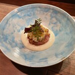 セルサルサーレ - 中トロと長芋 子持ち昆布のタルタル 根パセリのソース カラスミがけ