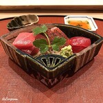 御料理 寺沢 - 本鮪と金目鯛の炙りの造り