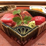 御料理 寺沢 - 本鮪と金目鯛の炙りの造り