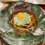 銀座 しのはら - 十割蕎麦 長芋の叩きとうずらの卵