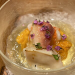 銀座 しのはら - 北寄貝と車海老、雲丹のすり流し