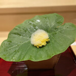 銀座 しのはら - 北寄貝と車海老、雲丹のすり流し