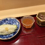 銀座 しのはら - 水茄子、いくら、牛時雨煮