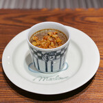 マーロウ ブラザーズコーヒー - ほうじ茶とくるみのブリュレプリン＠松江中村茶舗のほうじ茶の香り高さと濃さ！くるみがまた香ばしくていい