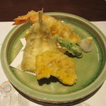 Ooshima - 天ぷら、海老、きす、もろこし真蒸、青唐、南瓜