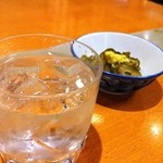 お食事処・居酒屋 竜田屋 - H.24.11.22.夜 きゅうり古漬け + 芋焼酎ロック