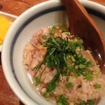 焼鳥かど屋 - シメの鶏めしのダシ茶漬け