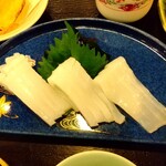 Ikesu Gyoba - いかの刺身。生姜醤油で頂きます。